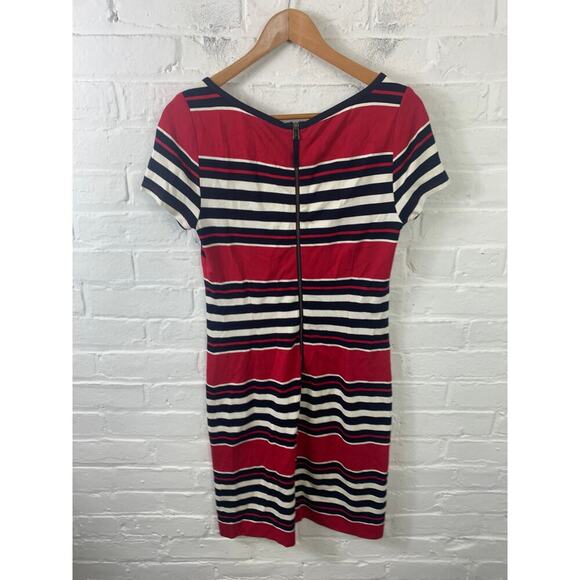 Banana Republic Women's Sheath Dress Short Sleeve Striped Red Black White Size 6 - Picture 2 of 5